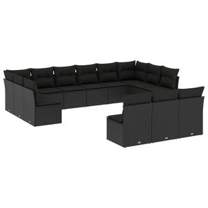 vidaXL Salon de jardin avec coussins 13 pcs noir r&eacute;sine tress&eacute;e
