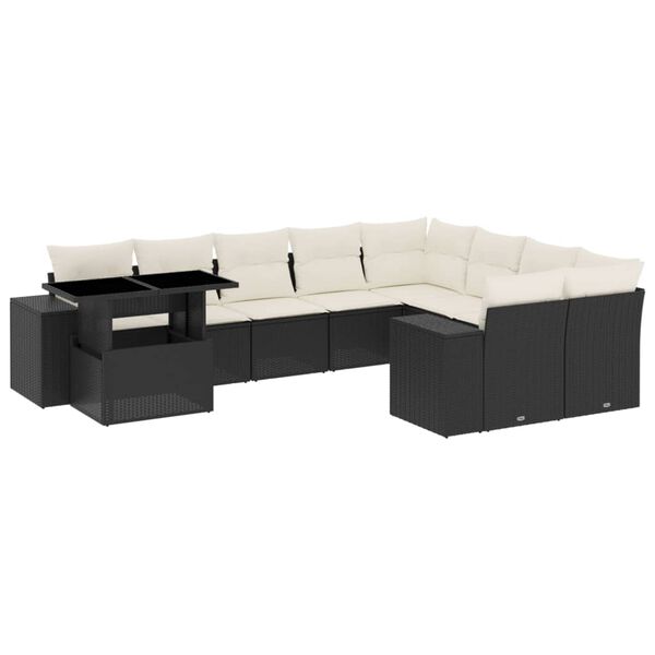 vidaXL Salon de jardin 10 pcs avec coussins noir r&eacute;sine tress&eacute;e