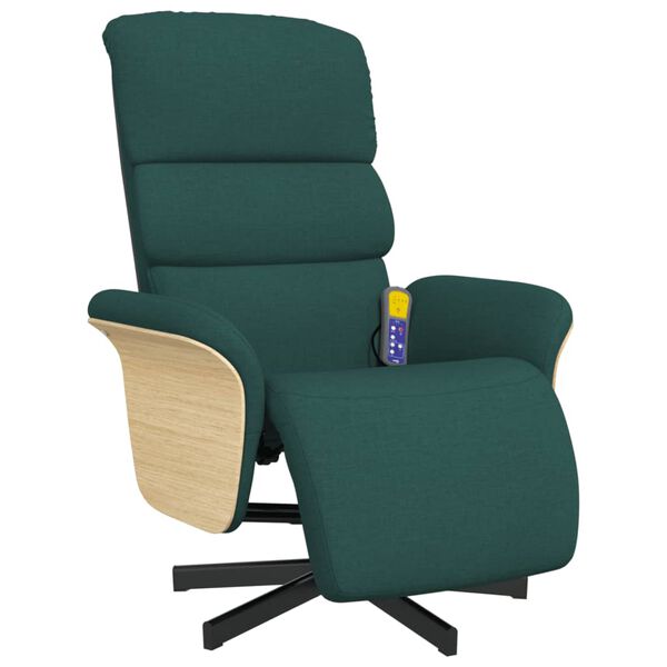 vidaXL Fauteuil inclinable de massage et repose-pieds vert fonc&eacute; tissu