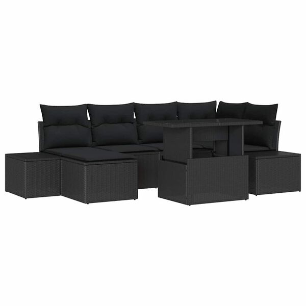 vidaXL Ensemble de canap&eacute; de jardin avec coussin 7 pcs Noir polyrotin