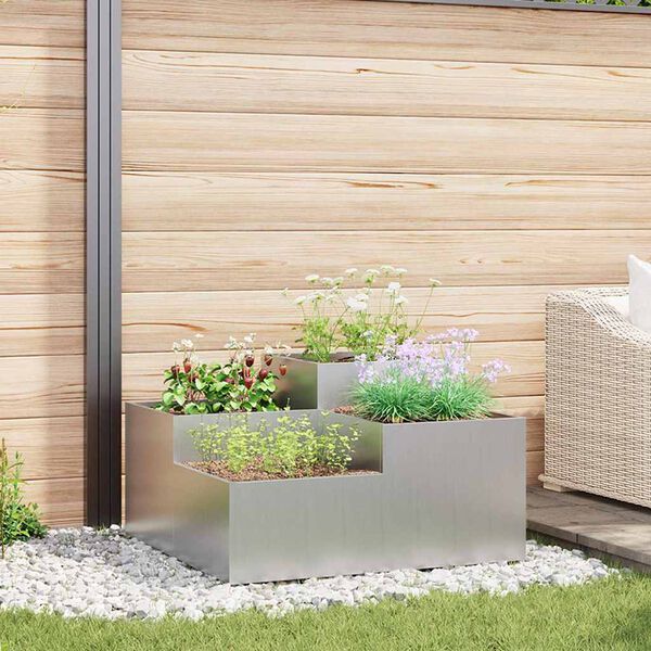 vidaXL Cache-pot de jardin Argent 80 x 80 x 48 cm Acier galvanis&eacute;