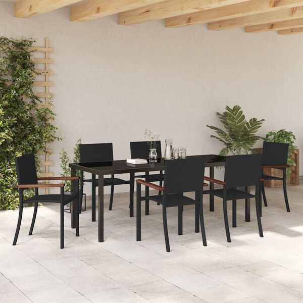 vidaXL Ensemble de salle &agrave; manger pour jardin 7 pcs Noir