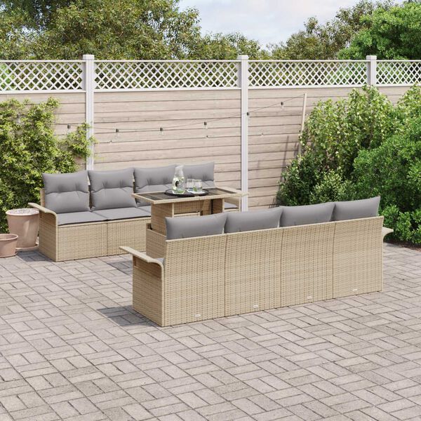 vidaXL Ensemble de canap&eacute; de jardin 9 pcs Beige Poly rotin