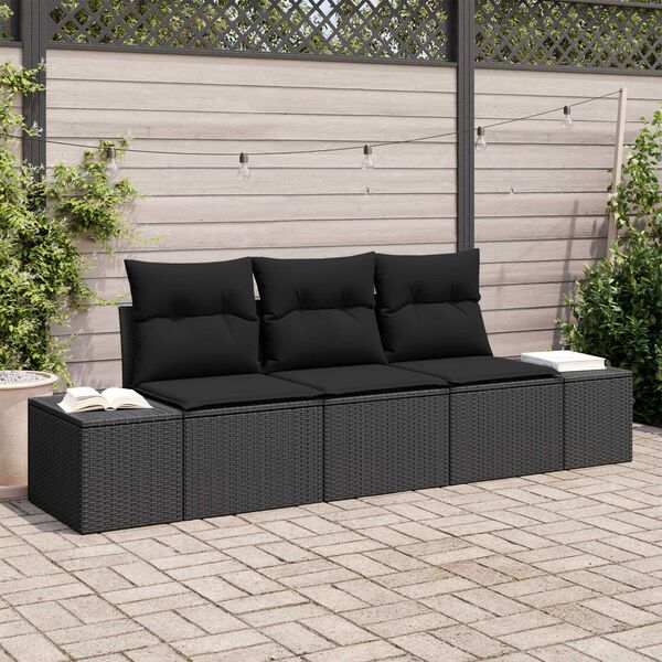 vidaXL Ensemble de canap&eacute; de jardin avec stockage 3 pcs Noir polyrotin