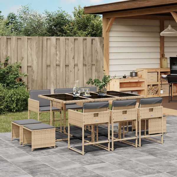 vidaXL Ensemble &agrave; manger de jardin et coussins 11 pcs m&eacute;lange beige