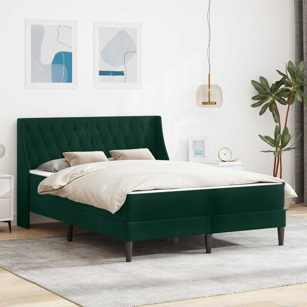 vidaXL Cadre de lit avec matelas Vert fonc&eacute; 120 x 200 cm Velours