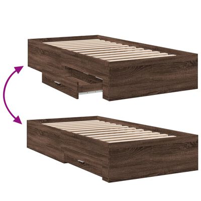 vidaXL Cadre de lit à tiroirs chêne marron 90x190 cm bois d'ingénierie