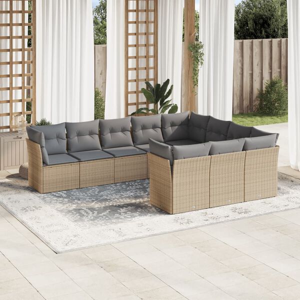 vidaXL Salon de jardin avec coussins 10 pcs beige résine tressée