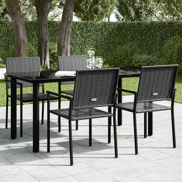 vidaXL Table à dîner de jardin Noir 160x80x74 cm Acier et verre trempé