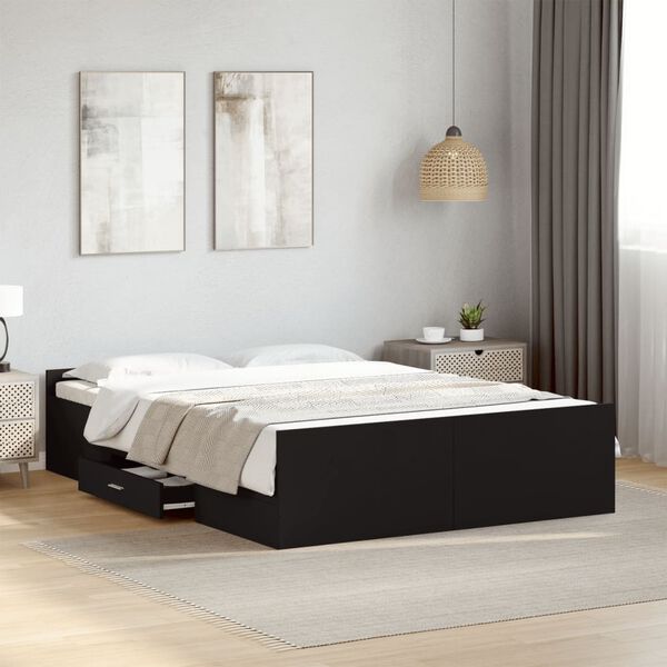 vidaXL Cadre de lit avec tiroirs sans matelas noir 120x190 cm
