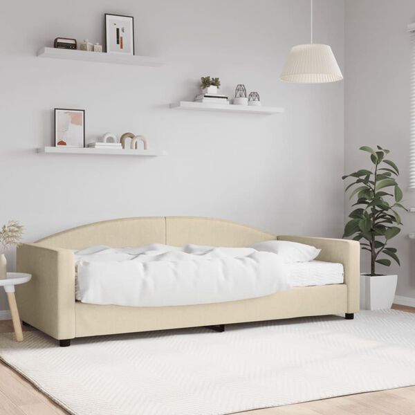 vidaXL Lit de jour avec matelas crème 90x200 cm tissu