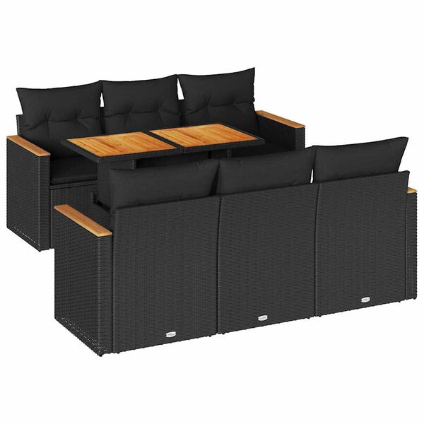 vidaXL Salon de jardin avec coussins 7 pcs noir résine tressée acacia