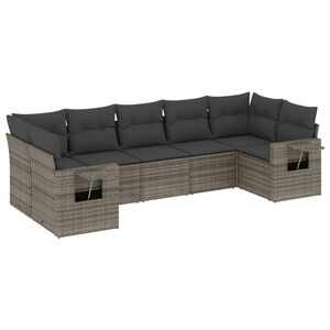 vidaXL Salon de jardin avec coussins 7 pcs gris r&eacute;sine tress&eacute;e
