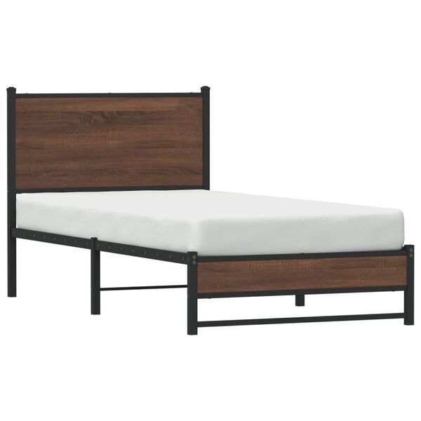 vidaXL Cadre de lit en m&eacute;tal sans matelas ch&ecirc;ne marron 90x200 cm