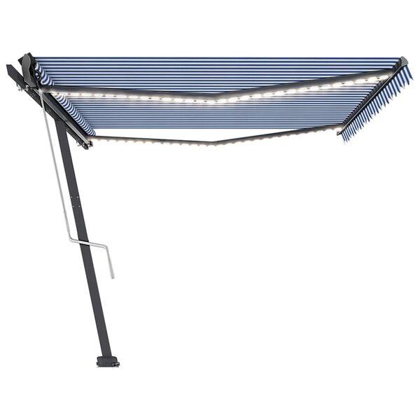 vidaXL Auvent automatique capteur de vent LED 500x350 cm Bleu et blanc