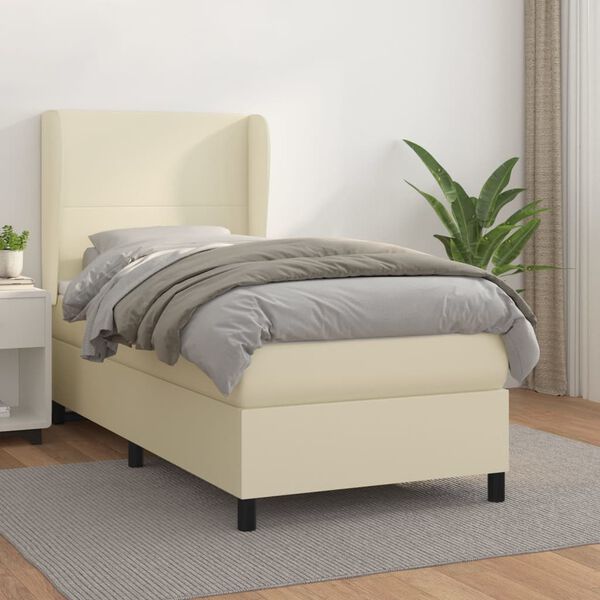 vidaXL Sommier &agrave; lattes de lit avec matelas Cr&egrave;me 90x200 cm Similicuir
