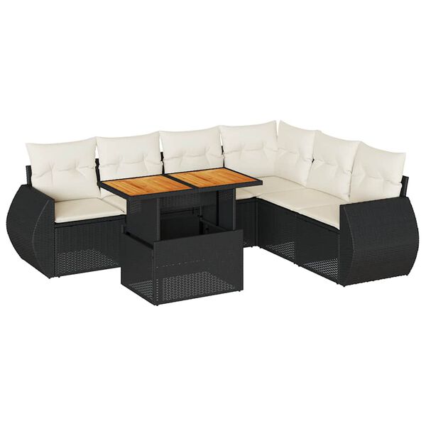 vidaXL Salon de jardin 7 pcs avec coussins noir r&eacute;sine tress&eacute;e