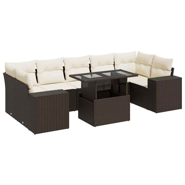 vidaXL Salon de jardin 8 pcs avec coussins marron r&eacute;sine tress&eacute;e