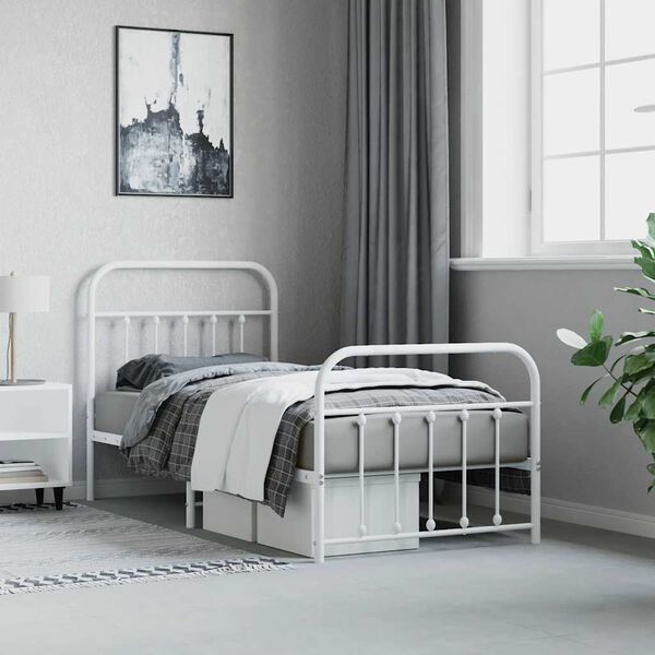 vidaXL Cadre de lit m&eacute;tal sans matelas avec pied de lit blanc 90x200cm