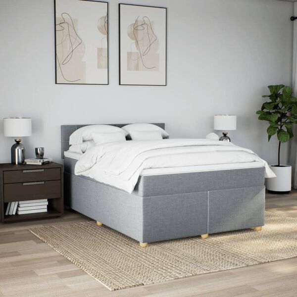 vidaXL Sommier &agrave; lattes de lit avec matelas Gris clair 160x200cm Tissu