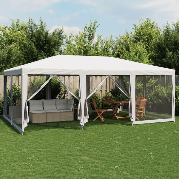 vidaXL Tente de f&ecirc;te avec 10parois lat&eacute;rales en maille blanc 6x4m PEHD