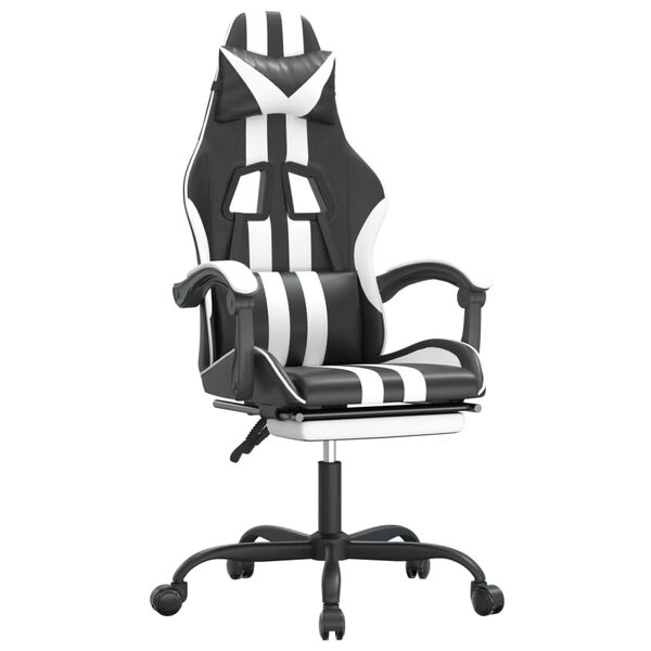 vidaXL Chaise de jeu pivotante et repose-pied Noir et blanc Similicuir