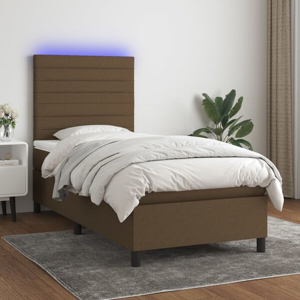 vidaXL Sommier &agrave; lattes de lit et matelas et LED Marron fonc&eacute; 80x200cm