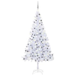vidaXL Arbre de No&euml;l artificiel pr&eacute;-&eacute;clair&eacute; et boules L 240 cm blanc