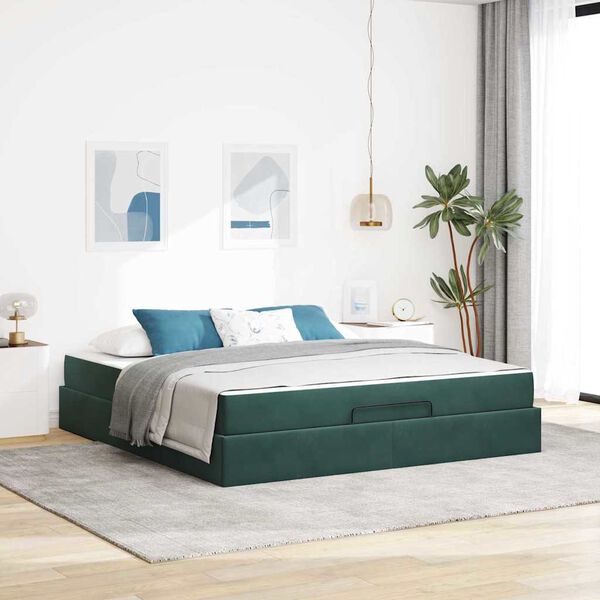 vidaXL Cadre de lit avec matelas avec matelas 2 pcs Vert Velours