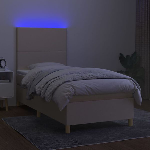 vidaXL Sommier &agrave; lattes de lit et matelas et LED Cr&egrave;me 90x200 cm Tissu