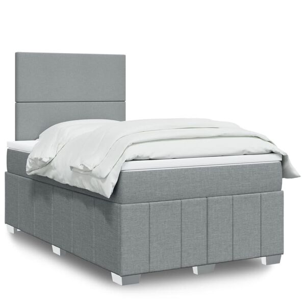 vidaXL Sommier &agrave; lattes de lit et matelas gris clair 120x190 cm tissu