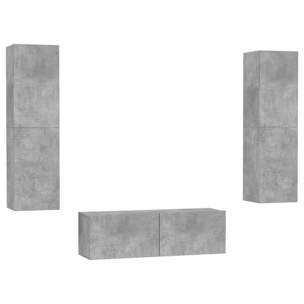 vidaXL Ensemble de meubles TV 3 pcs Gris b&eacute;ton Bois d'ing&eacute;nierie