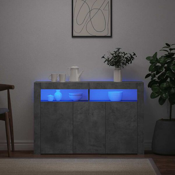 vidaXL Buffet avec lumi&egrave;res LED gris b&eacute;ton 116x30x75 cm