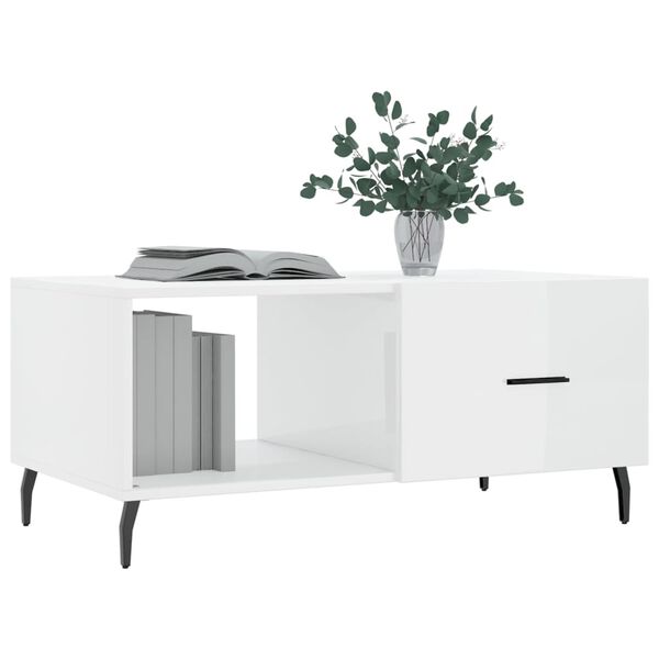 vidaXL Table basse Blanc brillant 90x50x40 cm Bois d'ing&eacute;nierie