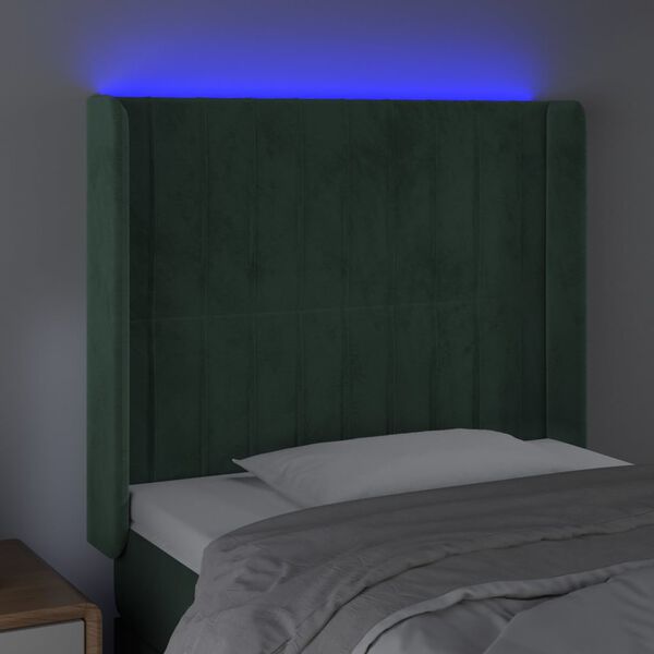 vidaXL T&ecirc;te de lit &agrave; LED Vert fonc&eacute; 83x16x118/128 cm Velours