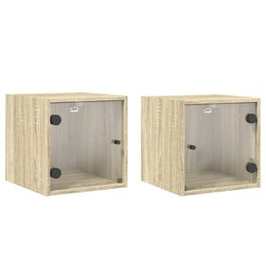 vidaXL Tables de chevet et portes vitr&eacute;es 2pcs ch&ecirc;ne sonoma 35x37x35cm