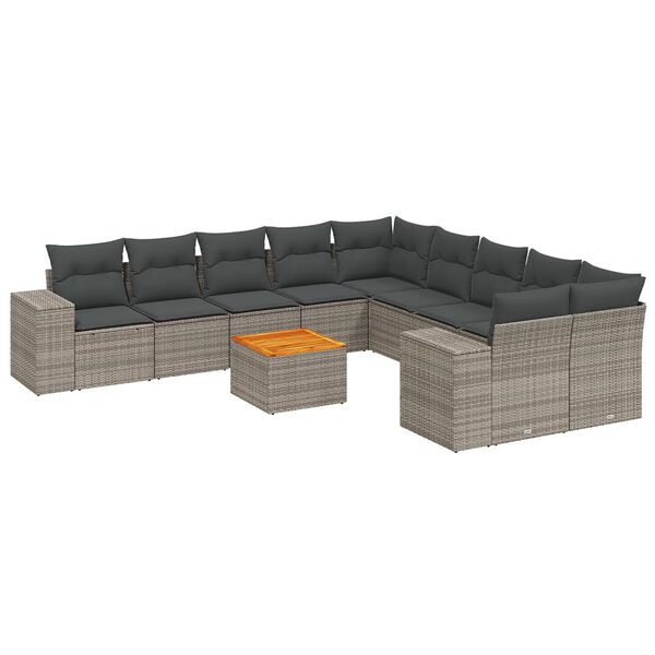 vidaXL Salon de jardin 11 pcs avec coussins gris r&eacute;sine tress&eacute;e