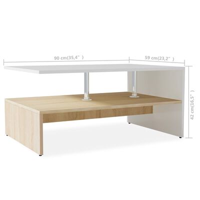vidaXL Table basse en aggloméré 90 x 59 x 42 cm Chêne et blanc