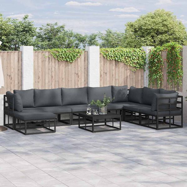 vidaXL Ensemble de canap&eacute; de jardin avec coussin Noir Aluminium