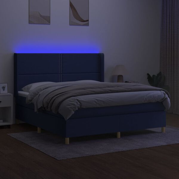 vidaXL Sommier &agrave; lattes de lit matelas et LED Bleu 160x200 cm Tissu