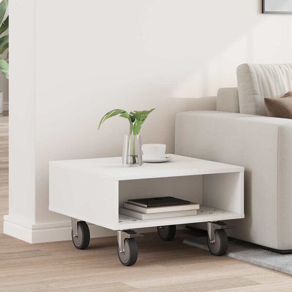vidaXL Table d'appoint avec roues Blanc 50,5 x 50 x 30 cm