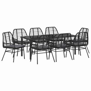 vidaXL Ensemble de salle &agrave; manger pour jardin 9 pcs Noir polyrotin