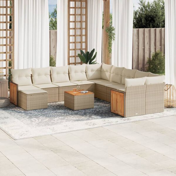 vidaXL Salon de jardin avec coussins 12 pcs beige r&eacute;sine tress&eacute;e