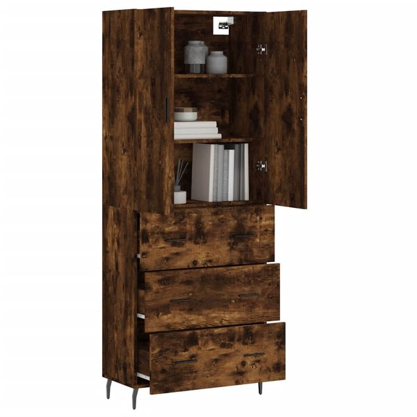 vidaXL Buffet haut Ch&ecirc;ne fum&eacute; 69,5x34x180 cm Bois d'ing&eacute;nierie