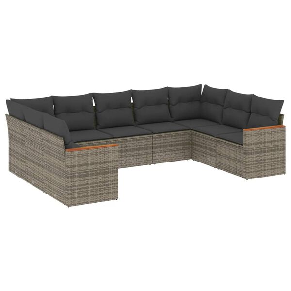 vidaXL Salon de jardin 9 pcs avec coussins gris r&eacute;sine tress&eacute;e