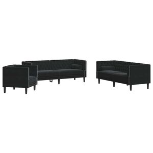 vidaXL Canap&eacute; de salon 3 pcs Noir 194 x 74,5 x 70,5 cm Velours