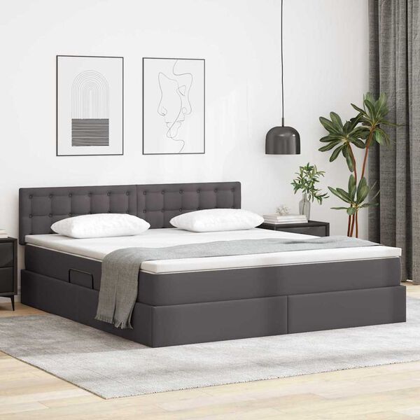 vidaXL Lit de Rangement Gris 180 x 200 cm Cuir synth&eacute;tique