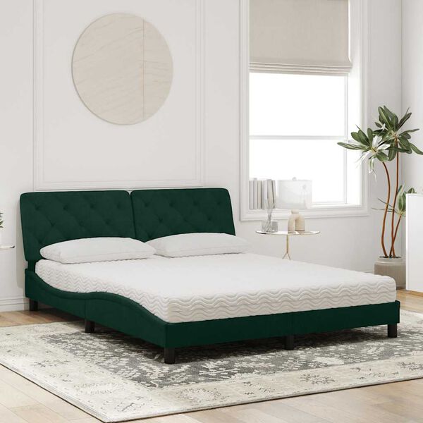 vidaXL Lit avec matelas vert fonc&eacute; 160x200 cm velours