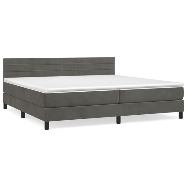 vidaXL Sommier &agrave; lattes de lit et matelas Gris fonc&eacute; 200x200cm Velours