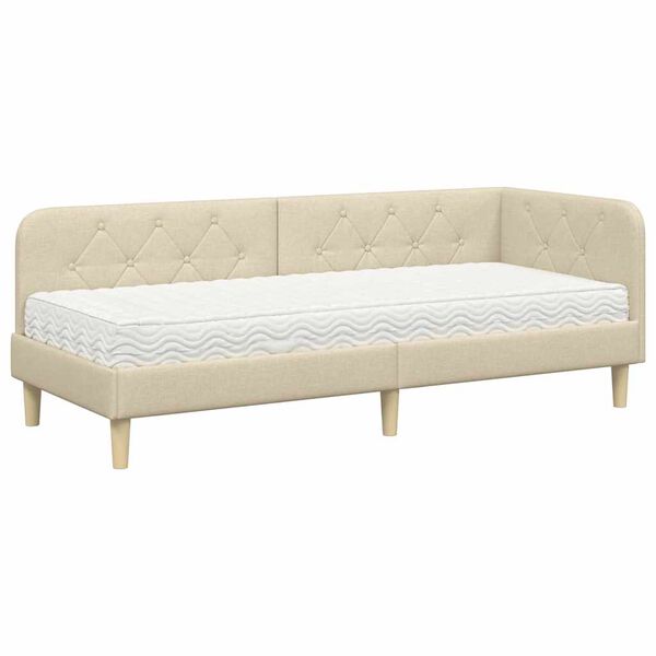vidaXL Cadre de lit d'angle avec matelas Crème 80 x 200 cm tissu